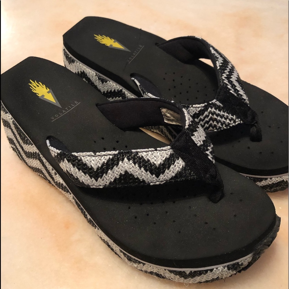 Volatile Black and White Chevron Flip Flops